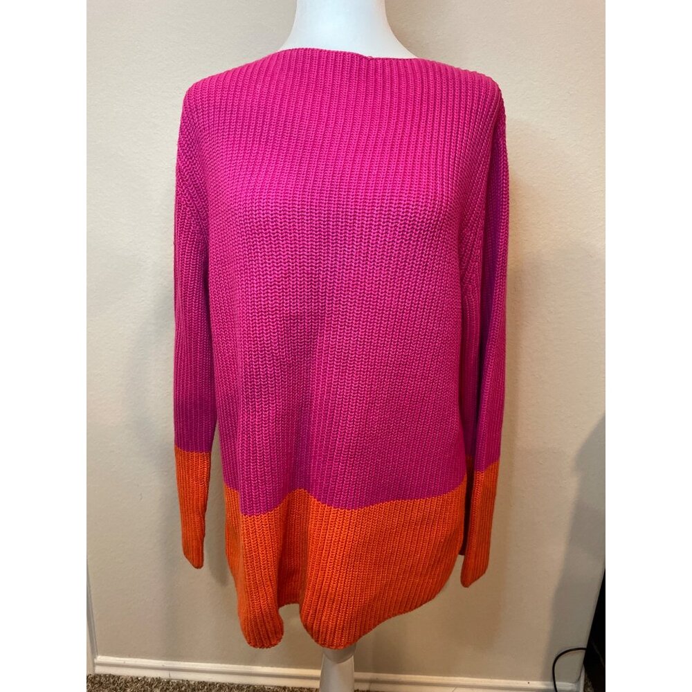 Jones New York Sport Pink Cable Knit Color Block Sweater